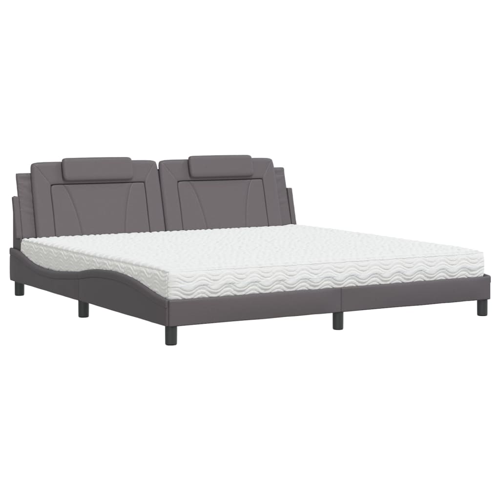 vidaXL Cama Viana com colchão 200x200 cm couro artificial cinzento