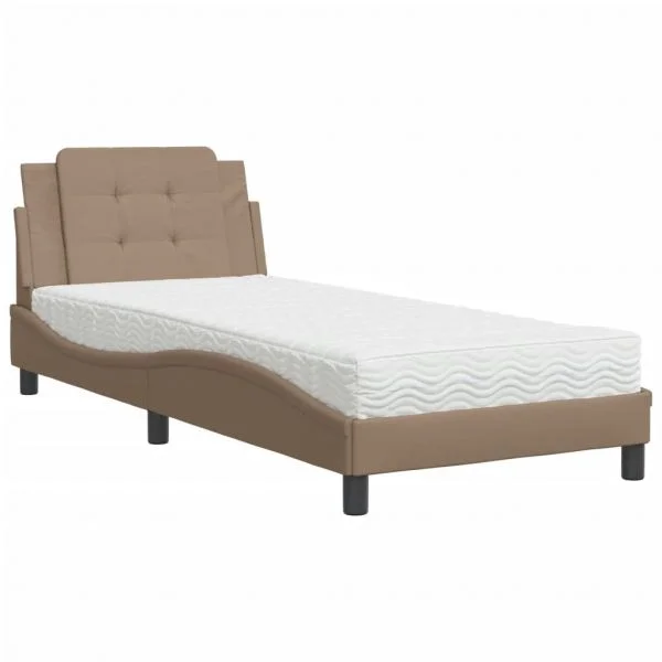 vidaXL Cama com Colchão 90x200 cm Couro Artificial Cor Cappuccino - 1600842478
