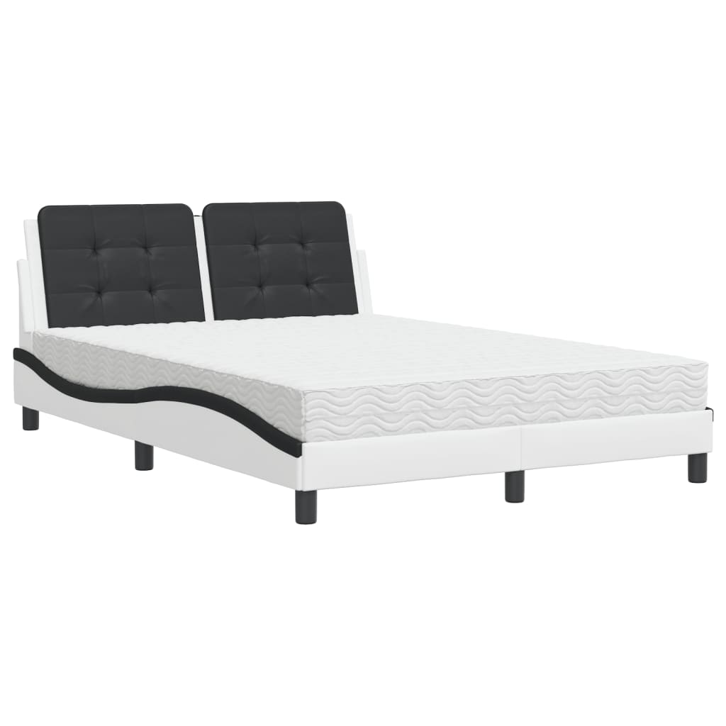 vidaXL Cama com colchão Zadar 140x200 cm couro artificial preto e branco