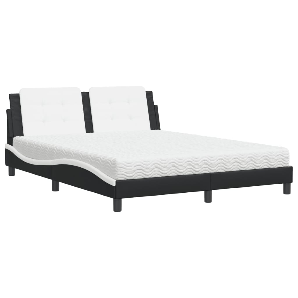vidaXL Cama com colchão Zadar 160x200 cm couro artificial preto e branco
