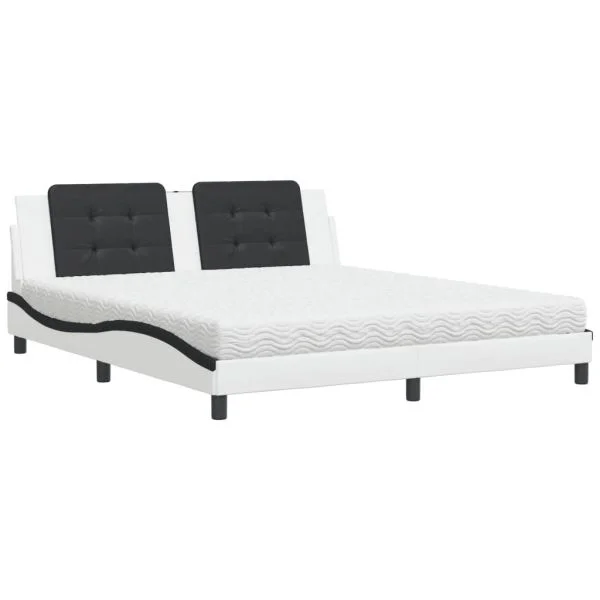 vidaXL Cama com Colchão 180x200 cm Couro Artificial Preto e Branco - 4105331195