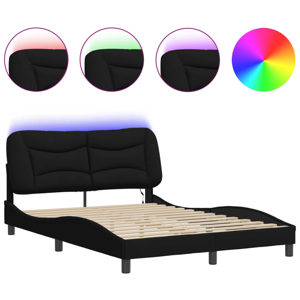 vidaXL Estrutura de cama com LED sem colchão Hvar 140x200 cm tecido preto