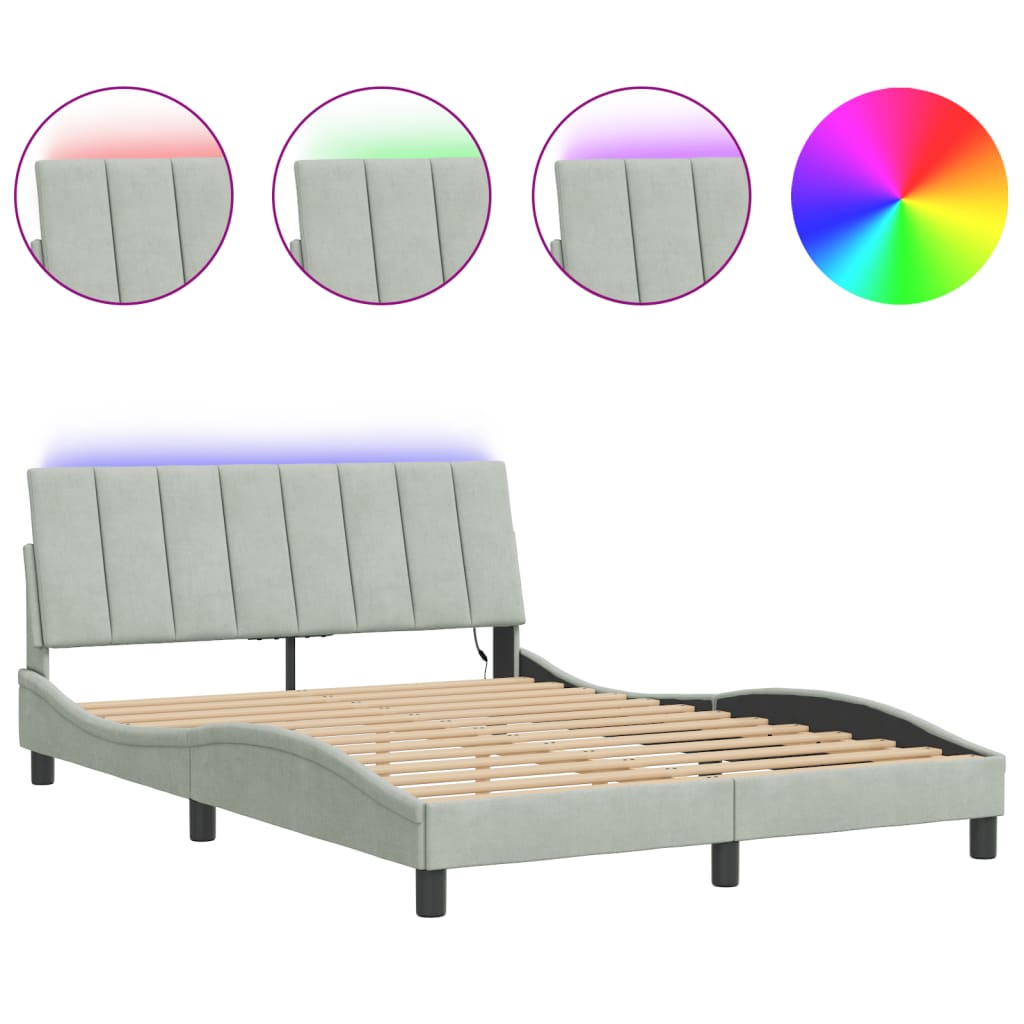 vidaXL Estrutura de cama com LED sem colchão Hanko 140x200 cm veludo cinzento-claro