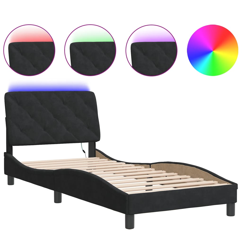vidaXL Estrutura de cama com LED sem colchão 90x190 cm veludo preto