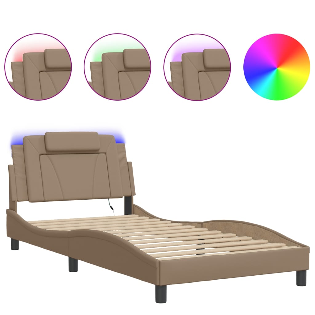 vidaXL Estrutura de cama Viana com LED sem colchão 100x200 cm cappuccino