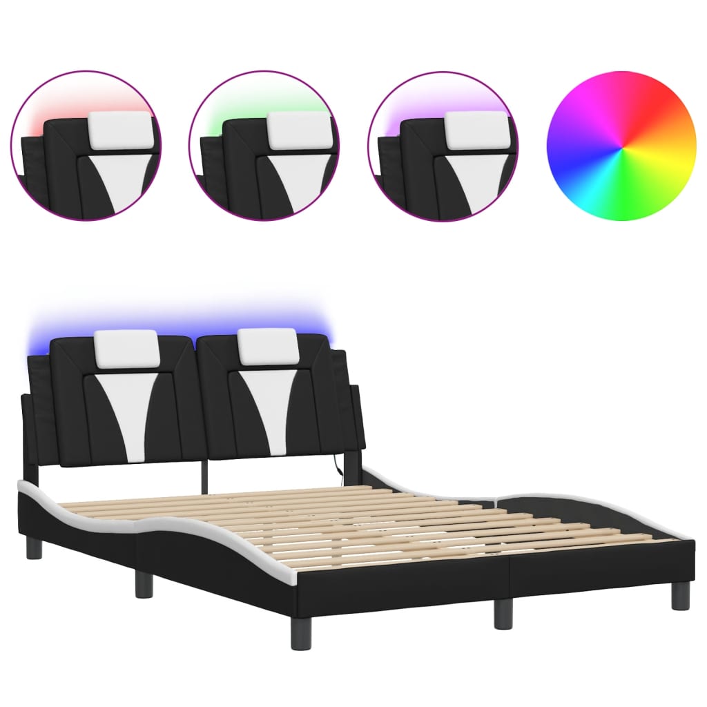 vidaXL Estrutura de cama Viana com LED sem colchão 140x200cm preto/branco