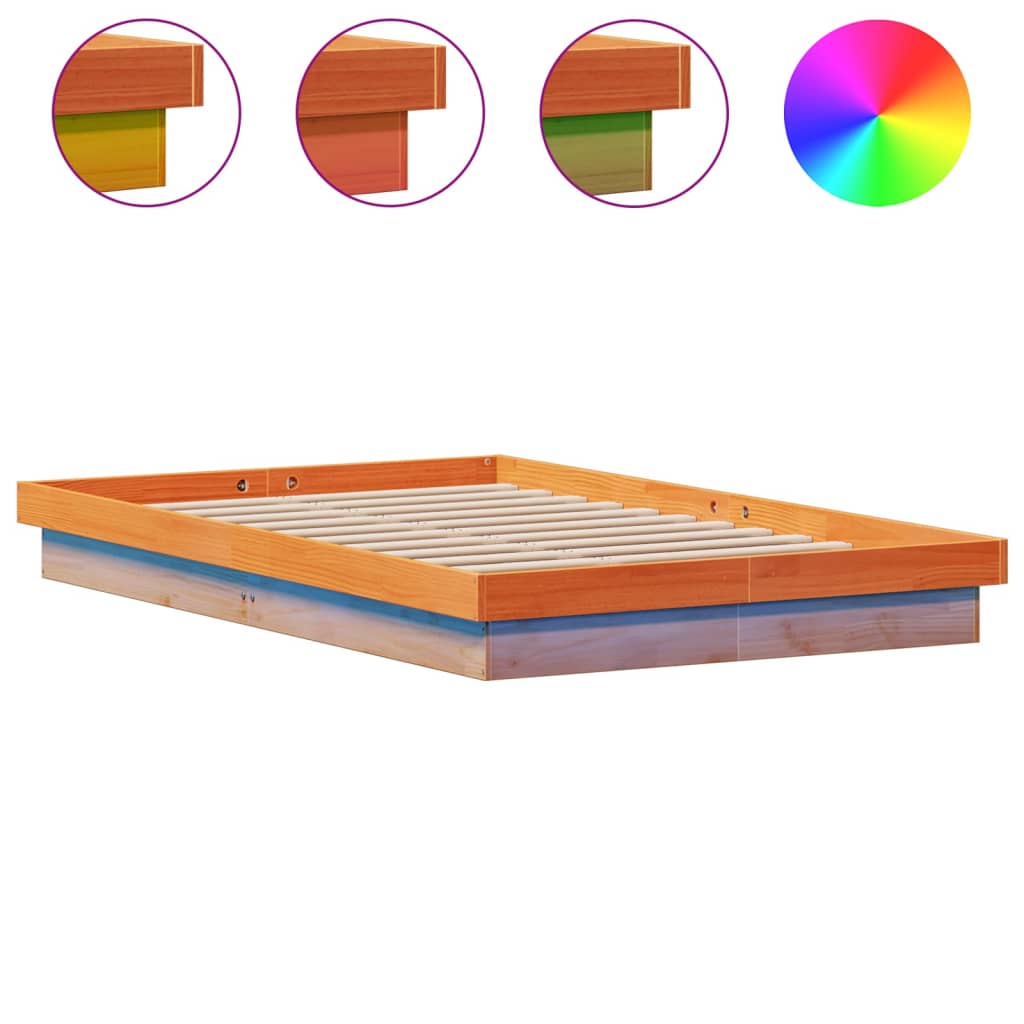 vidaXL Estrutura de cama c/ LEDs 140x200 cm pinho maciço castanho mel