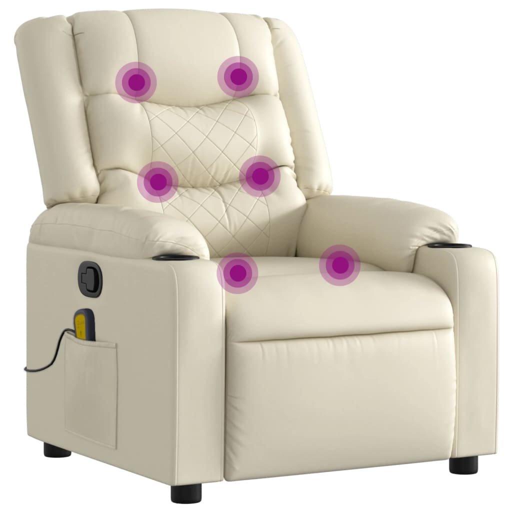 vidaXL Poltrona de massagens reclinável couro artificial cor creme