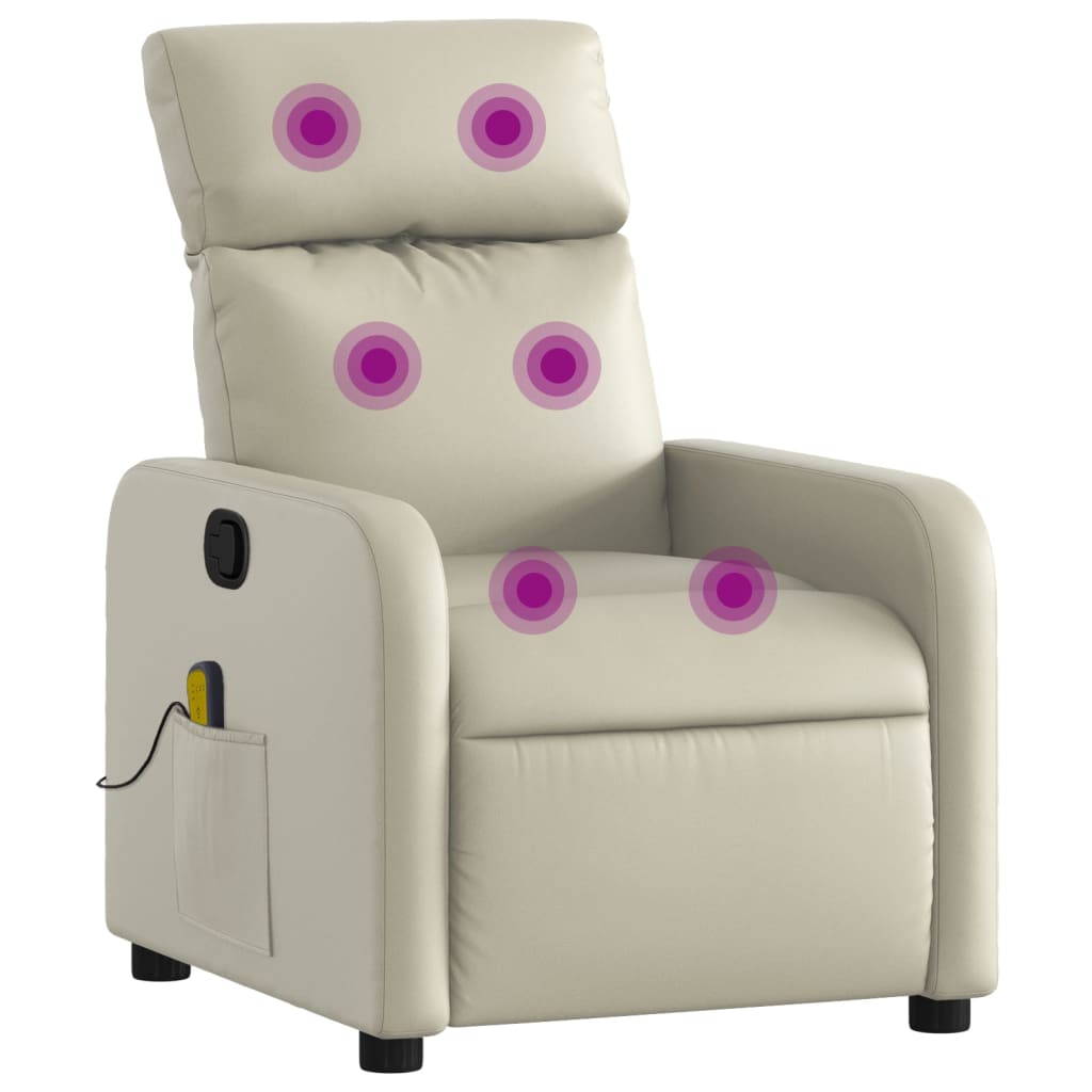 vidaXL Poltrona de massagens reclinável couro artificial cor creme