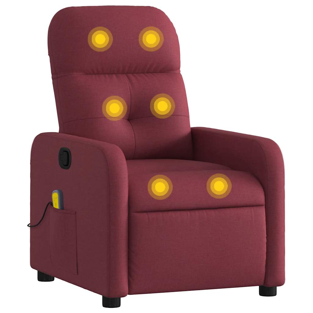 vidaXL Poltrona de massagens reclinável tecido vermelho tinto