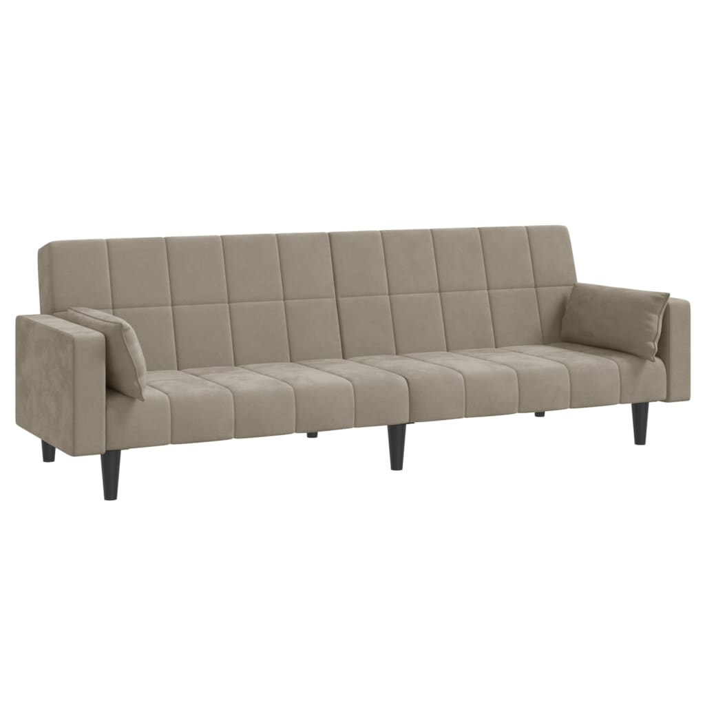 vidaXL Sofá-cama 2 lugares com duas almofadas veludo cinzento-claro
