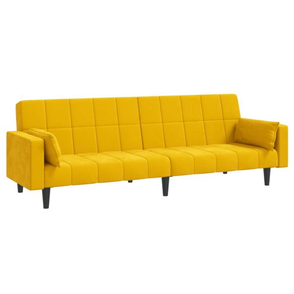 Sofá Cama vidaXL 2 Lugares com Duas Almofadas Veludo Amarelo - 1525834669