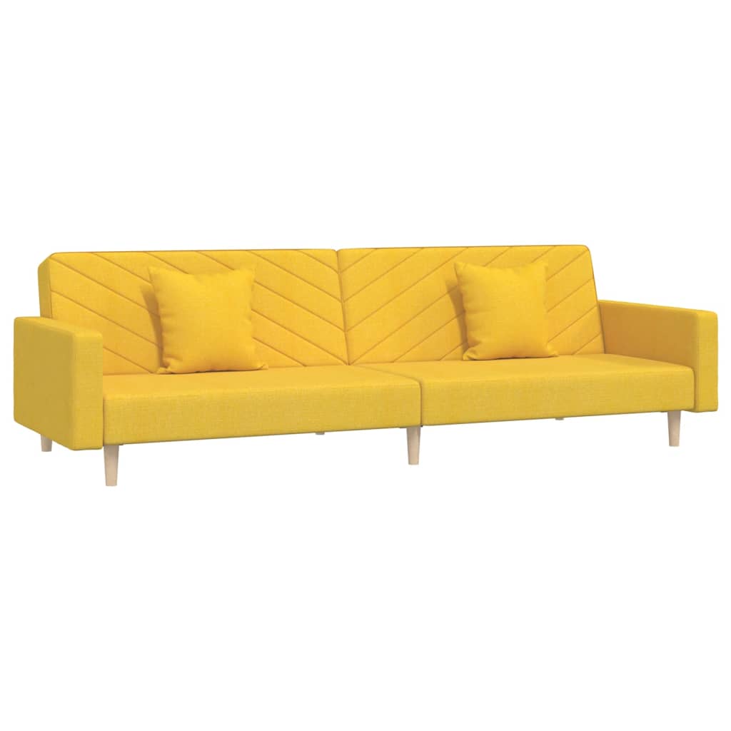 vidaXL Sofá-cama 2 lugares com duas almofadas tecido amarelo