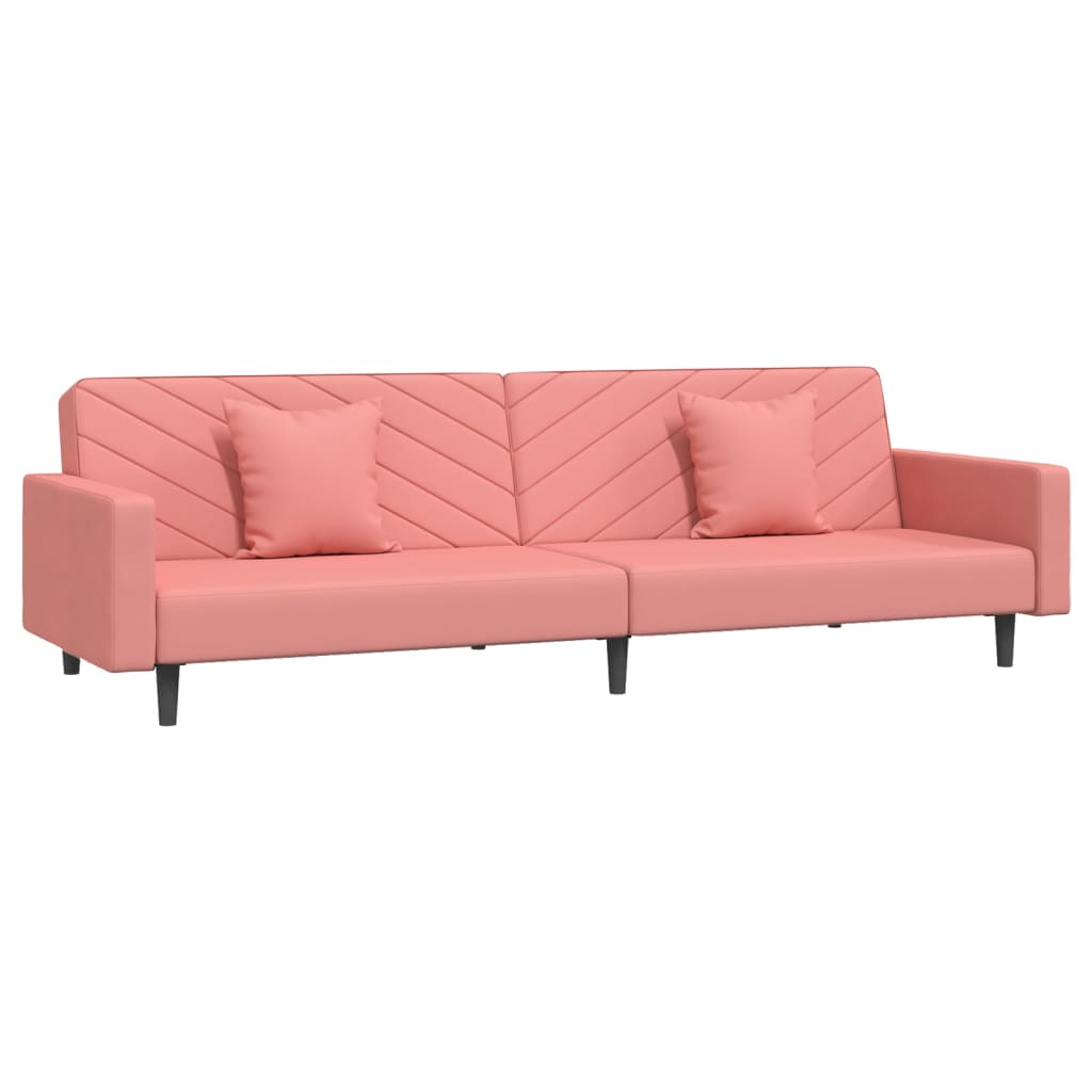 vidaXL Sofá-cama 2 lugares com duas almofadas veludo rosa