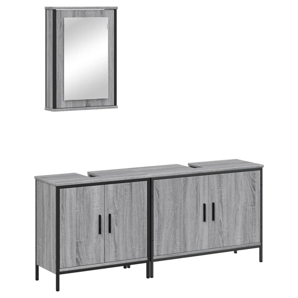 vidaXL 3 pcs Conjunto móveis casa de banho madeira proc. cinza sonoma