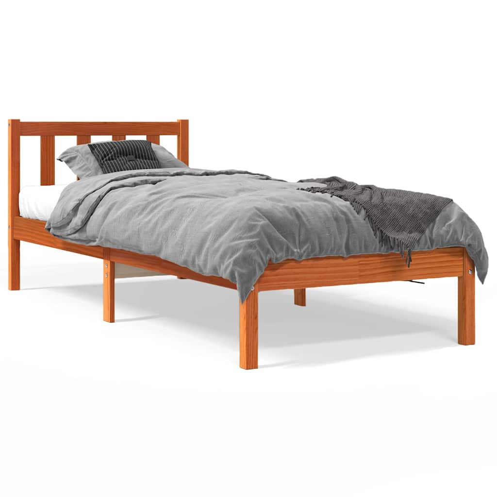 vidaXL Cama sem colchão 100x200 cm pinho maciço castanho-mel