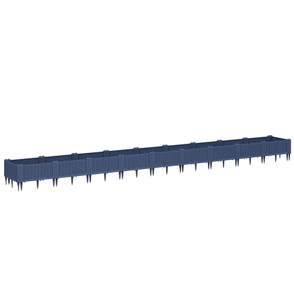 vidaXL Vaso/floreira de jardim c/ estacas 362,5x42,5x28,5 cm PP cinzento azul