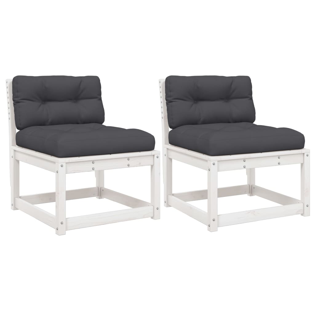 vidaXL Sofás de jardim c/ almofadões 2 pcs pinho maciço branco
