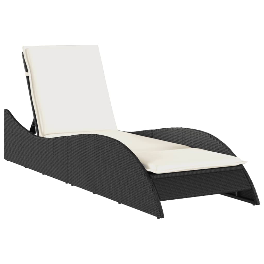 vidaXL Espreguiçadeira com almofadão 60x205x73 cm vime PE preto