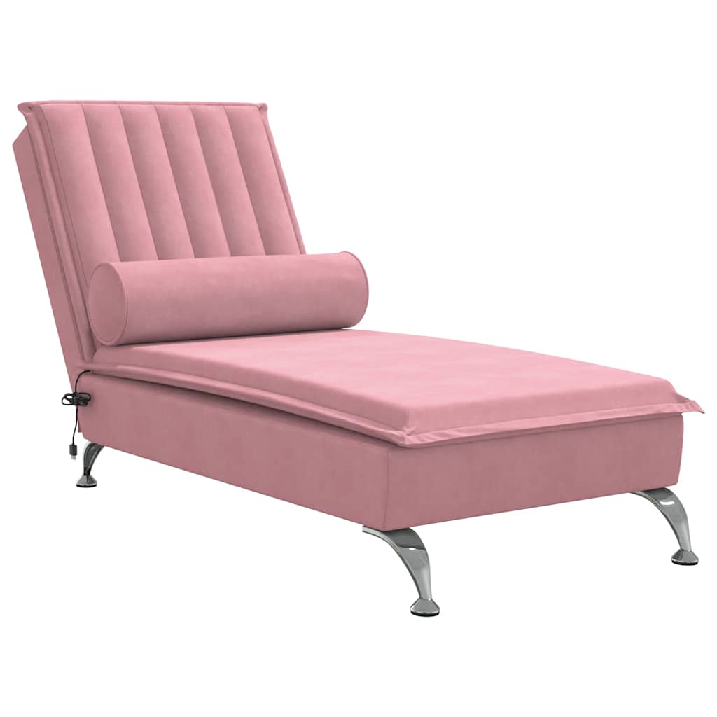 vidaXL Chaise lounge de massagem com rolo veludo rosa