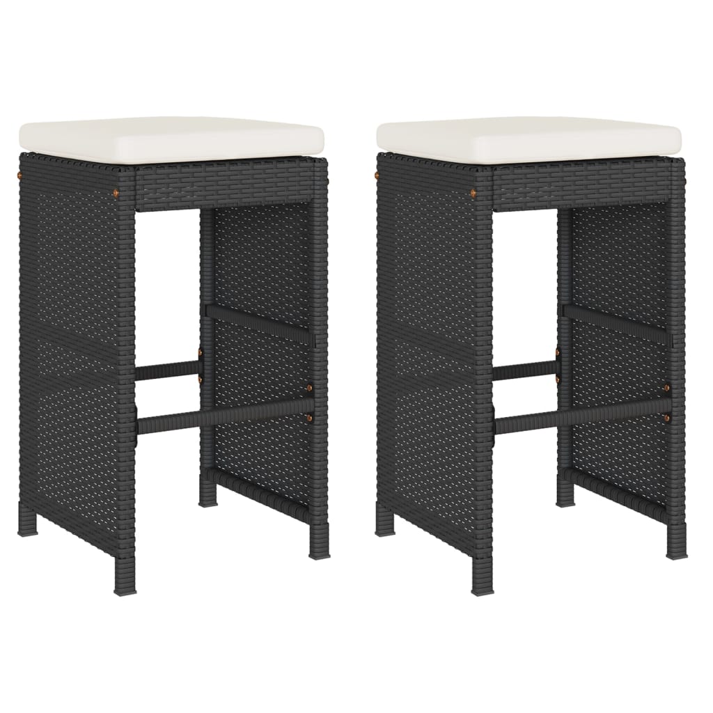 vidaXL Bancos de bar com almofadões para jardim 2 pcs vime PE preto