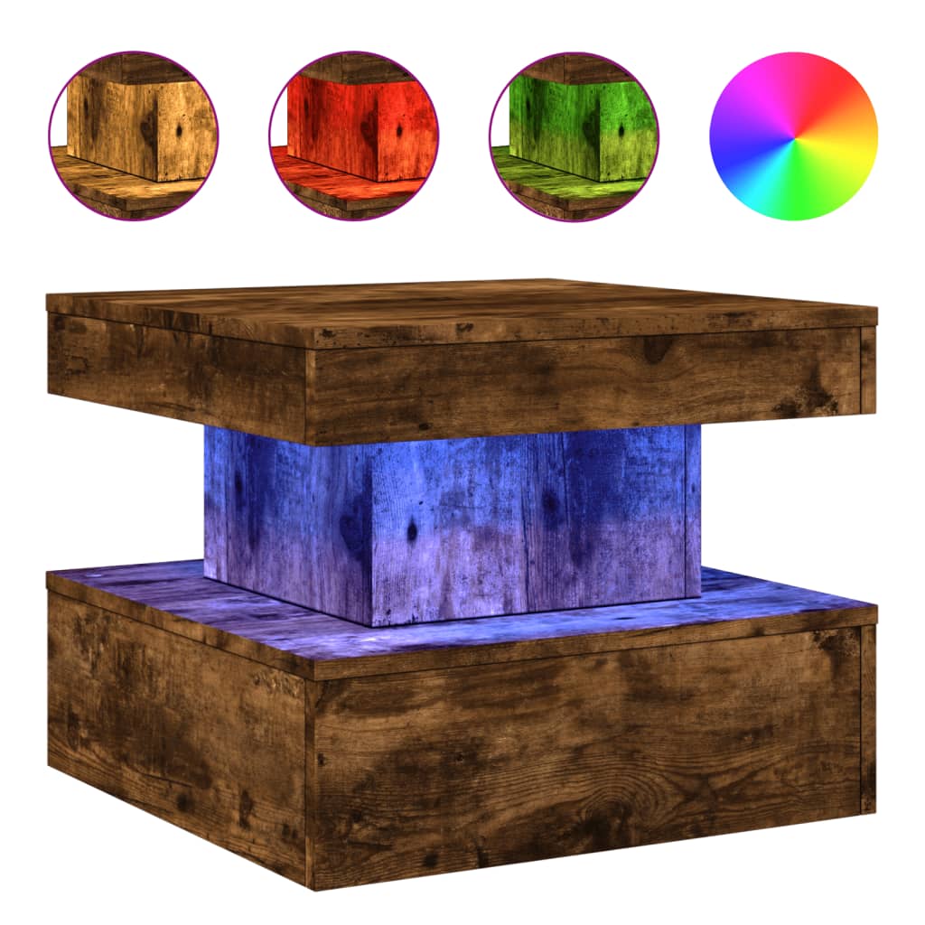 vidaXL Mesa de centro com luzes LED 50x50x40 cm carvalho fumado
