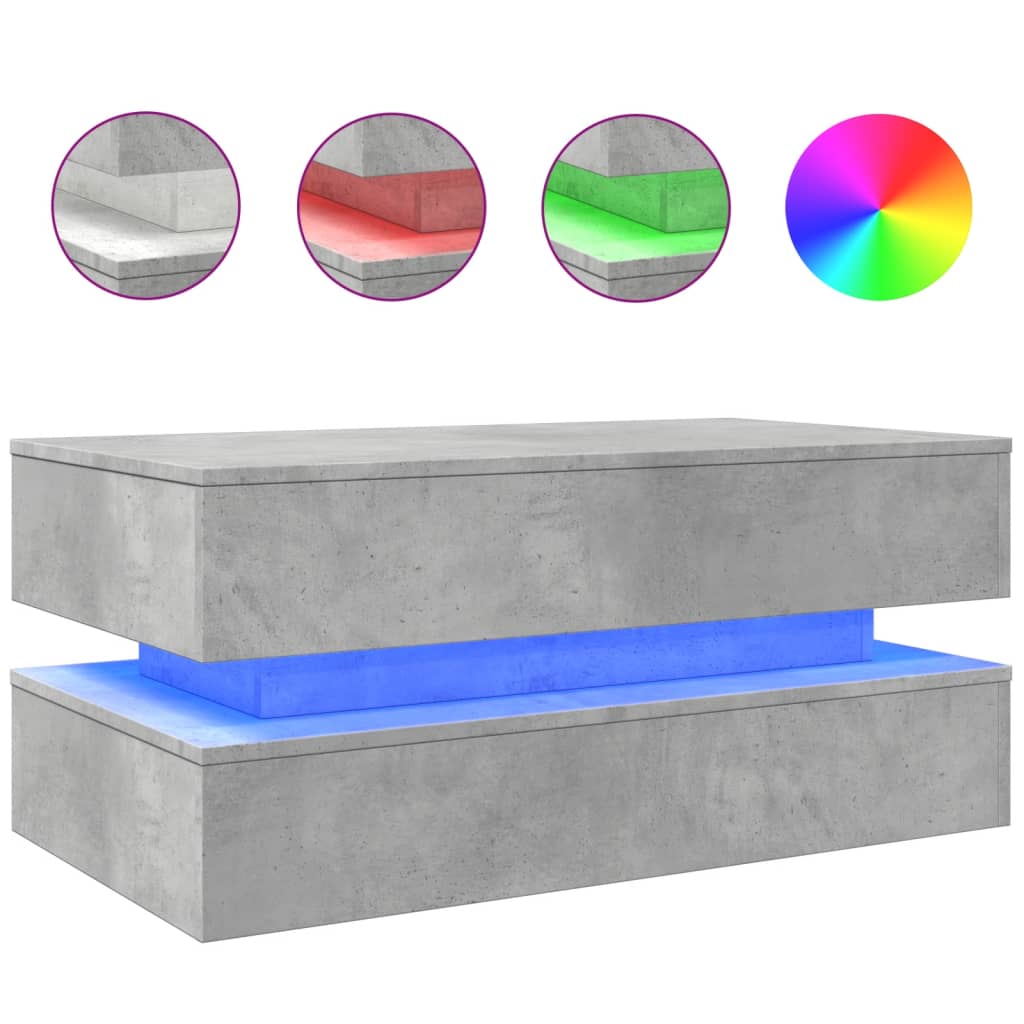 vidaXL Mesa de centro com luzes LED 90x50x40 cm cinzento cimento