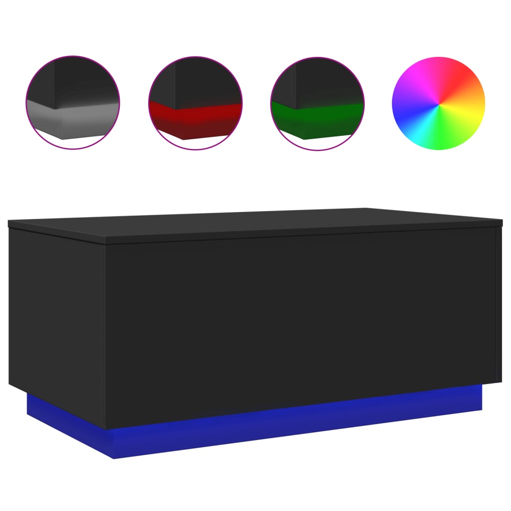 vidaXL Mesa de centro com luzes LED 90x50x40 cm preto