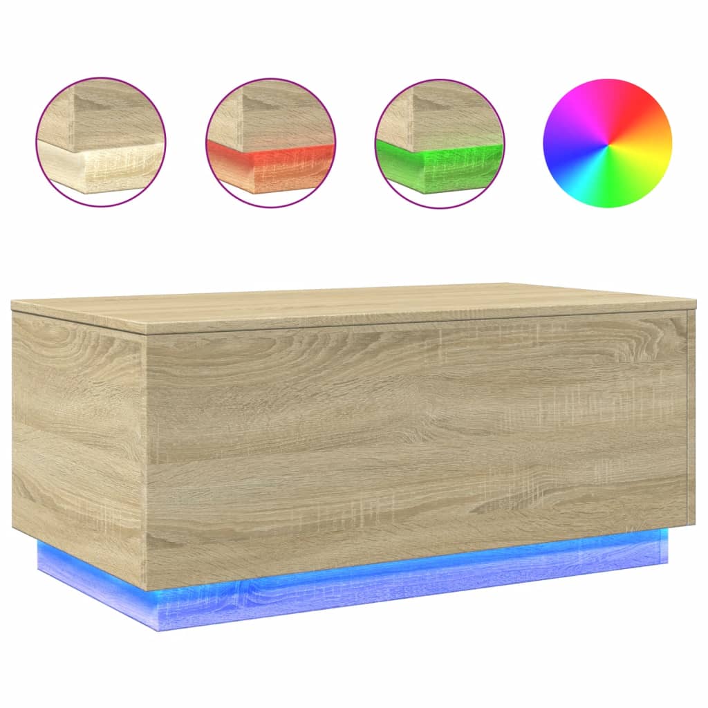 vidaXL Mesa de centro com luzes LED 90x50x40 cm carvalho sonoma