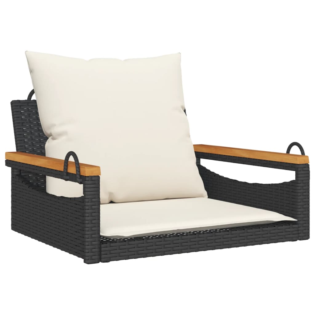 vidaXL Banco baloiço com almofadões 63x62x40 cm vime PE preto