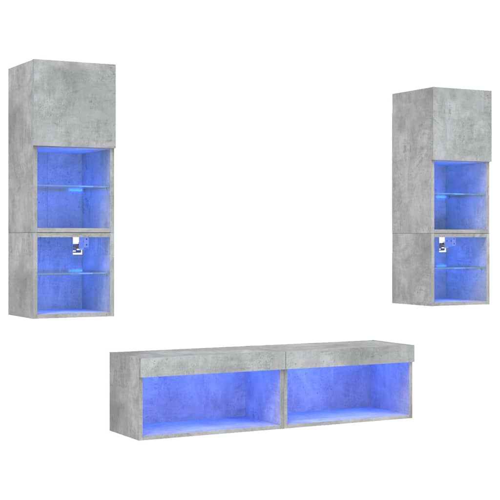 vidaXL 6 pcs móveis parede p/ TV c/ LEDs deriv. madeira cinza cimento