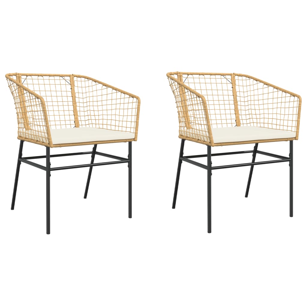vidaXL Cadeiras de jardim com almofadões 2 pcs vime PE castanho