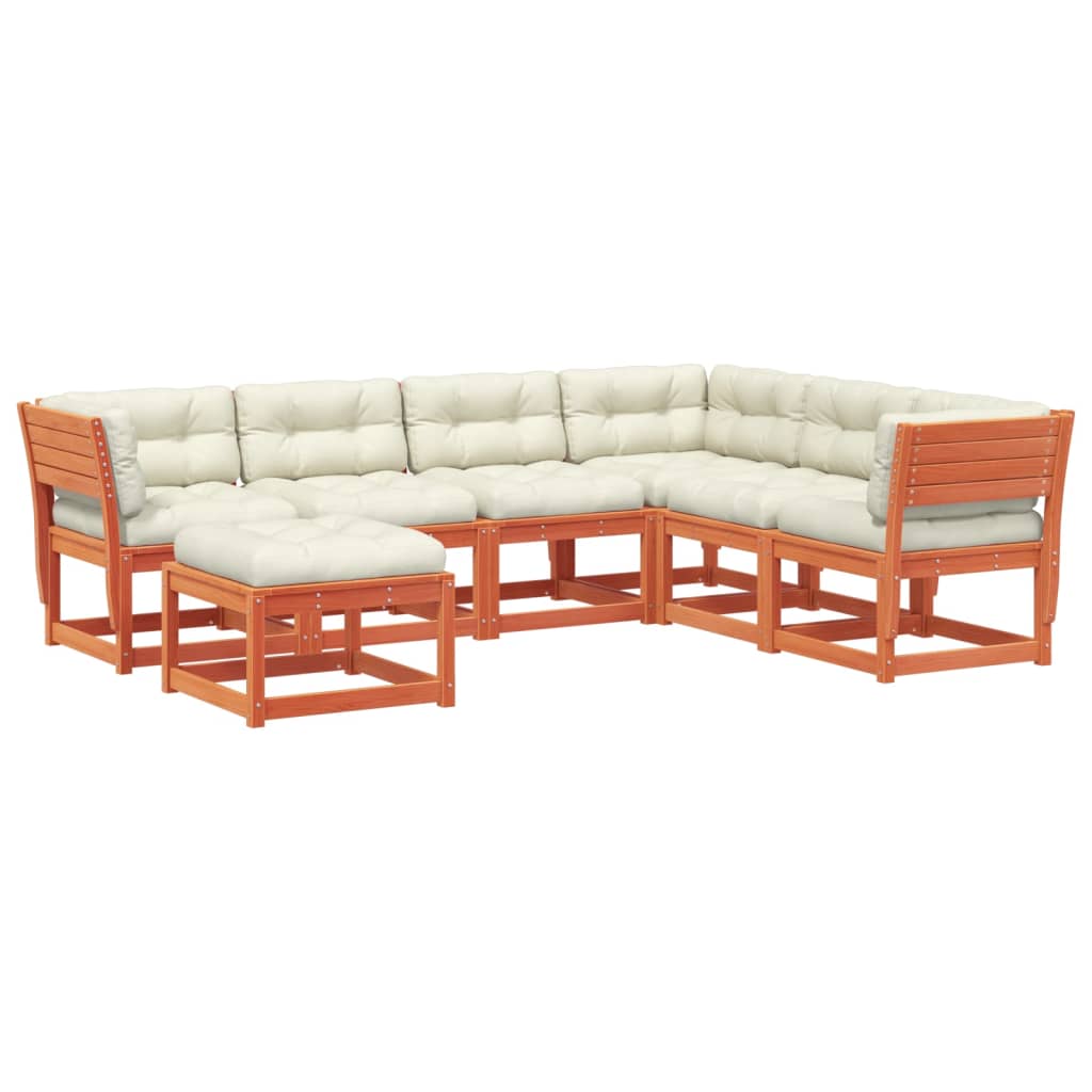 vidaXL 7pcs conj. lounge jardim + almofadões pinho maciço castanho-mel