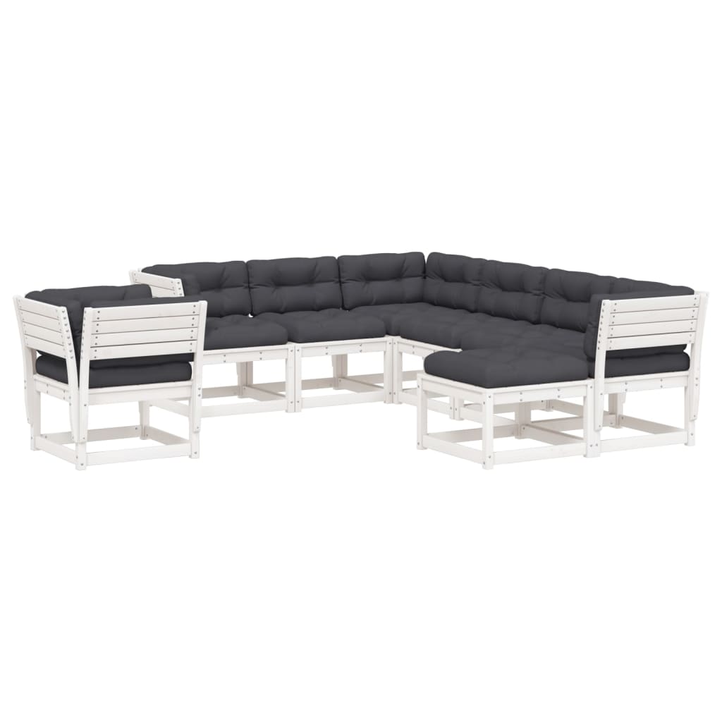 vidaXL 8 pcs conj. lounge de jardim c/ almofadões pinho maciço branco
