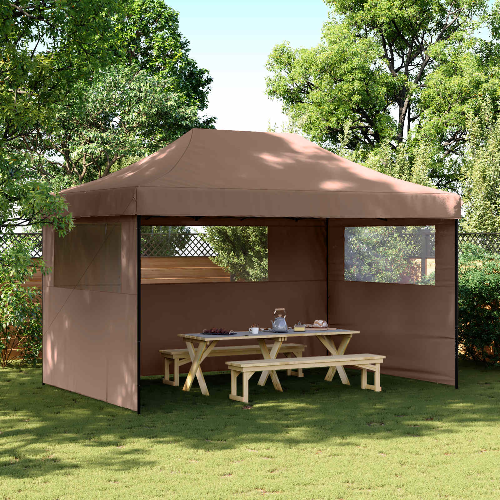 vidaXL Tenda p/ festas pop-up dobrável com 3 paredes laterais castanho
