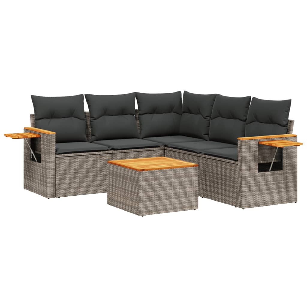 vidaXL 6 pcs conjunto sofás de jardim com almofadões vime cinzento