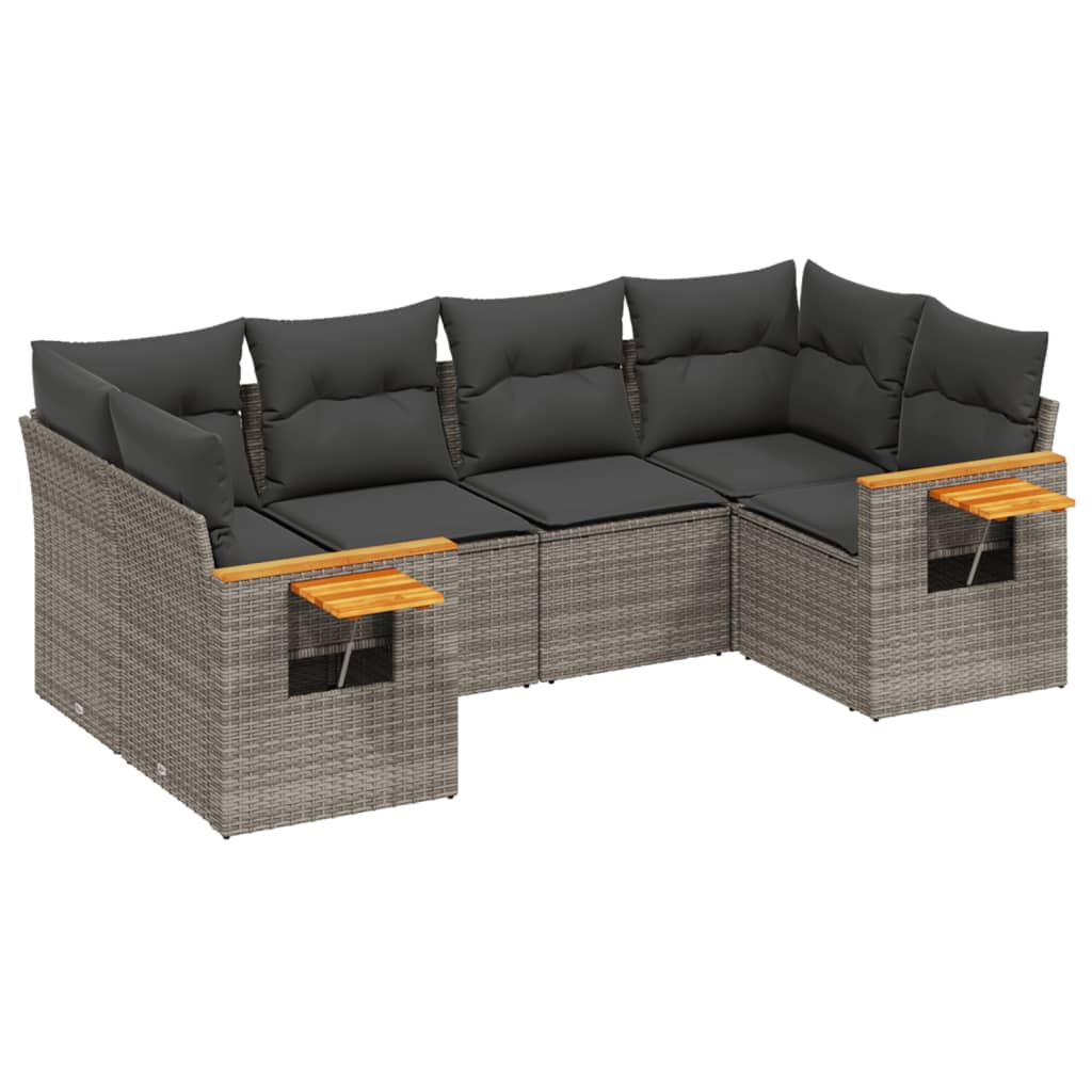 vidaXL 6 pcs conjunto sofás de jardim com almofadões vime cinzento