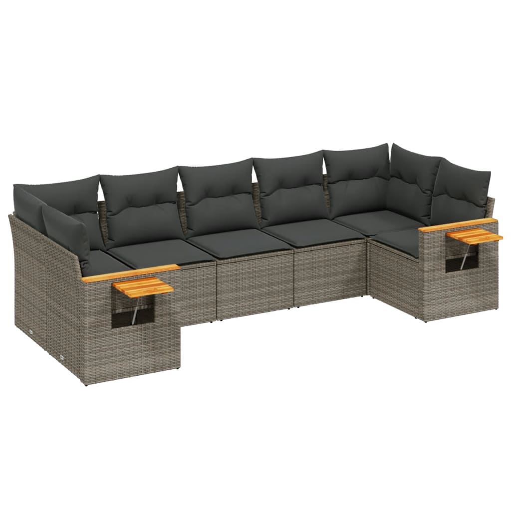 vidaXL 7 pcs conjunto sofás p/ jardim c/ almofadões vime PE cinzento