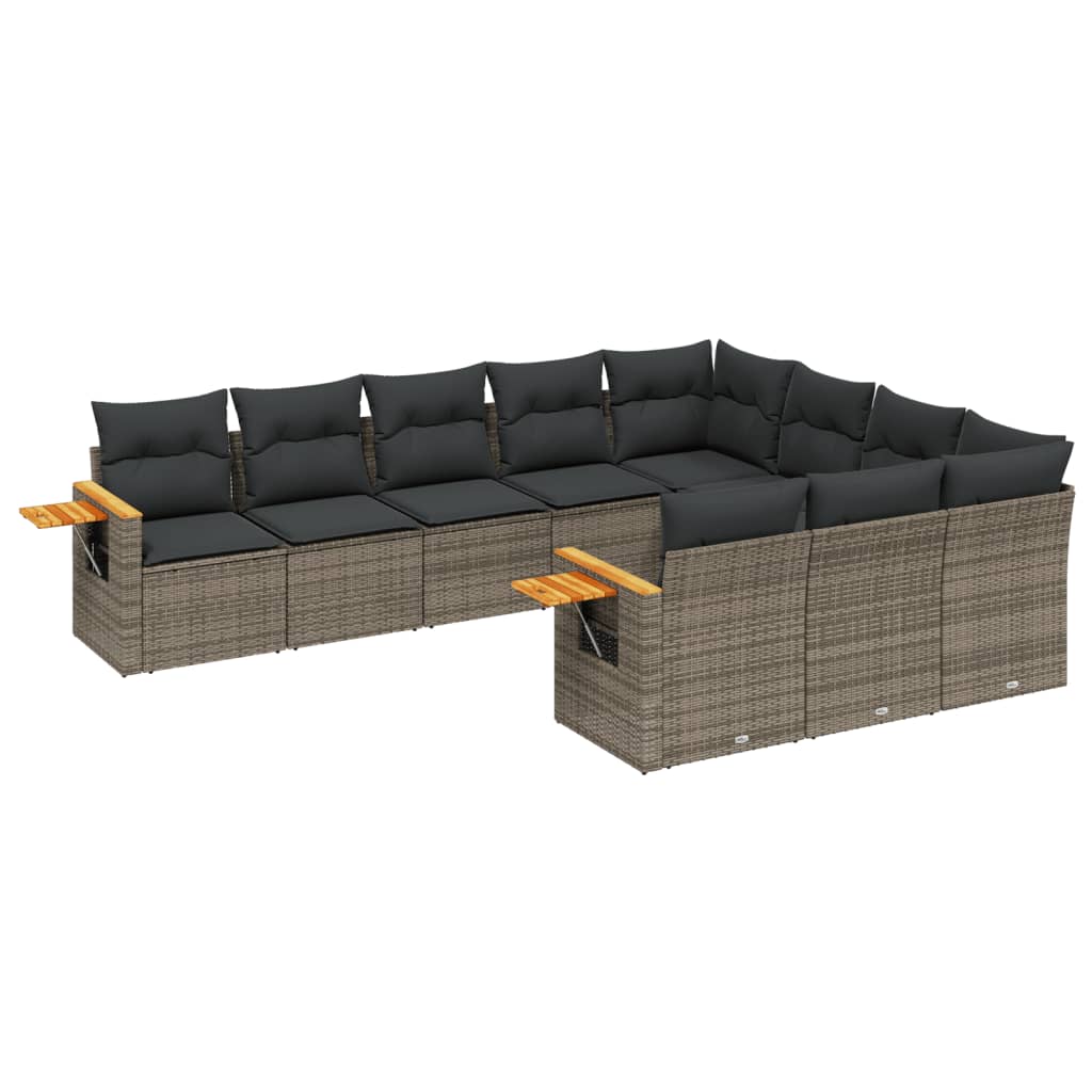 vidaXL 10 pcs conjunto sofás de jardim c/ almofadões vime PE cinzento
