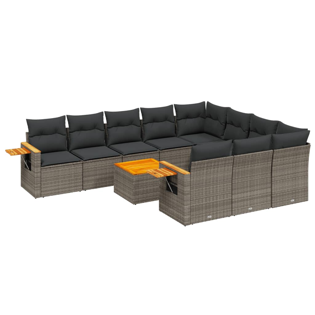 vidaXL 11 pcs conjunto sofás de jardim c/ almofadões vime PE cinzento