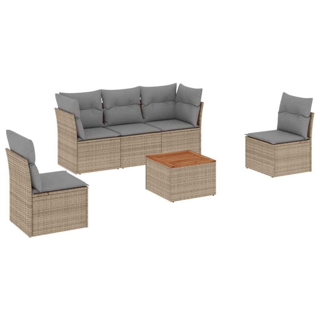 vidaXL 6 pcs conjunto de sofás p/ jardim com almofadões vime PE bege