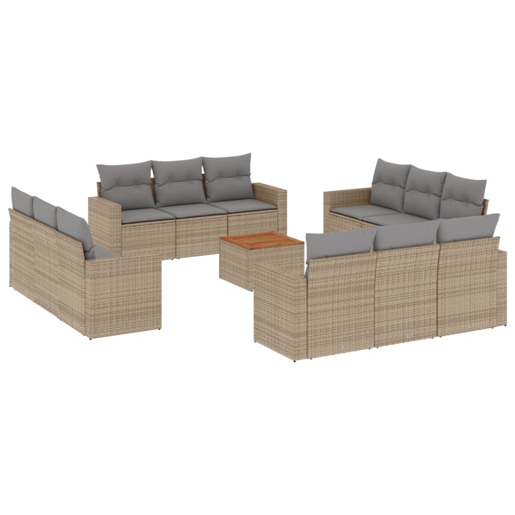 vidaXL 13 pcs conjunto de sofás p/ jardim com almofadões vime PE bege