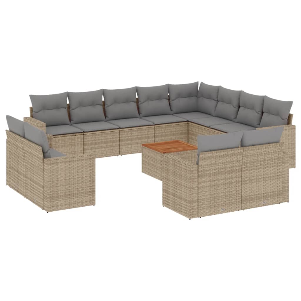 vidaXL 13 pcs conjunto de sofás p/ jardim com almofadões vime PE bege