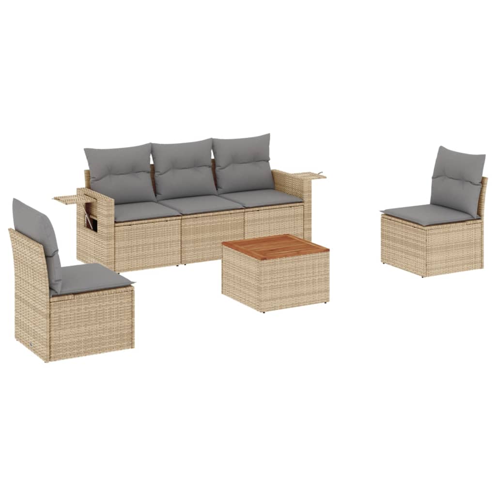 vidaXL 6 pcs conjunto de sofás p/ jardim com almofadões vime PE bege