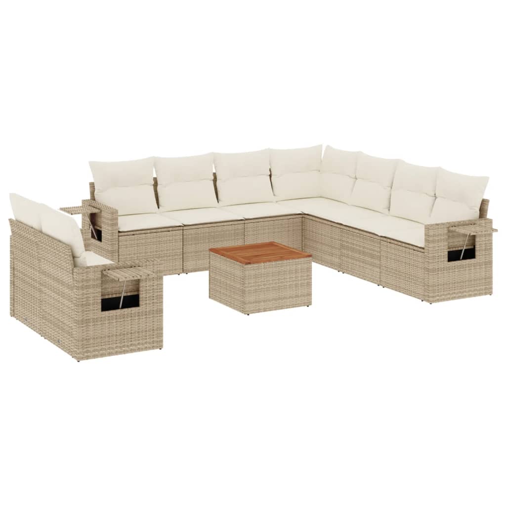 vidaXL 10 pcs conjunto de sofás p/ jardim com almofadões vime PE bege