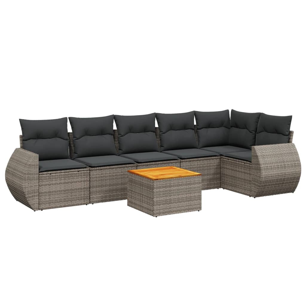 vidaXL 7 pcs conjunto sofás p/ jardim c/ almofadões vime PE cinzento