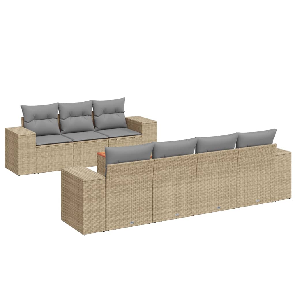 vidaXL 8 pcs conjunto de sofás p/ jardim com almofadões vime PE bege
