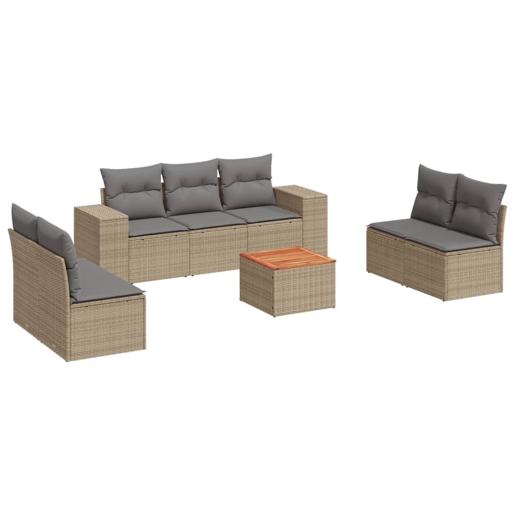 vidaXL 8 pcs conjunto de sofás p/ jardim com almofadões vime PE bege