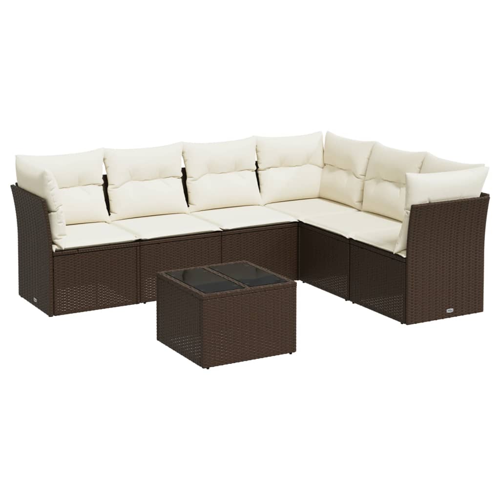 vidaXL 7 pcs conjunto de sofás jardim c/ almofadões vime PE castanho