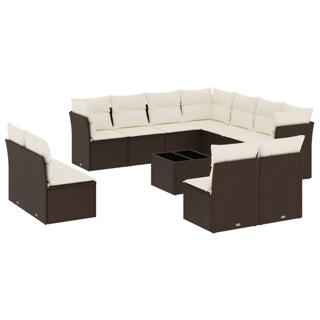vidaXL 12 pcs conjunto de sofás jardim com almofadões vime PE castanho
